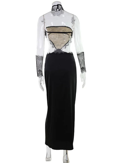Hollow Out Strapless Lace Patchwork Hip Wrap Sexy Club Women Dresses Sheath Bodycon Fashion Female Outfits Party Slim