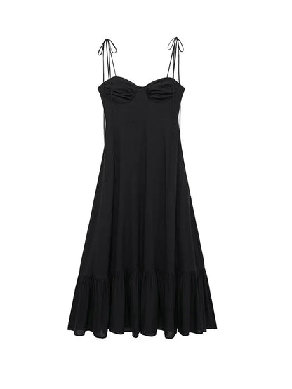 Summer New Woman Dress Spaghetti Strap Sleeveless Backless Lace-Up Zipper Pleats Sweet Beach Style Female Long Dresses