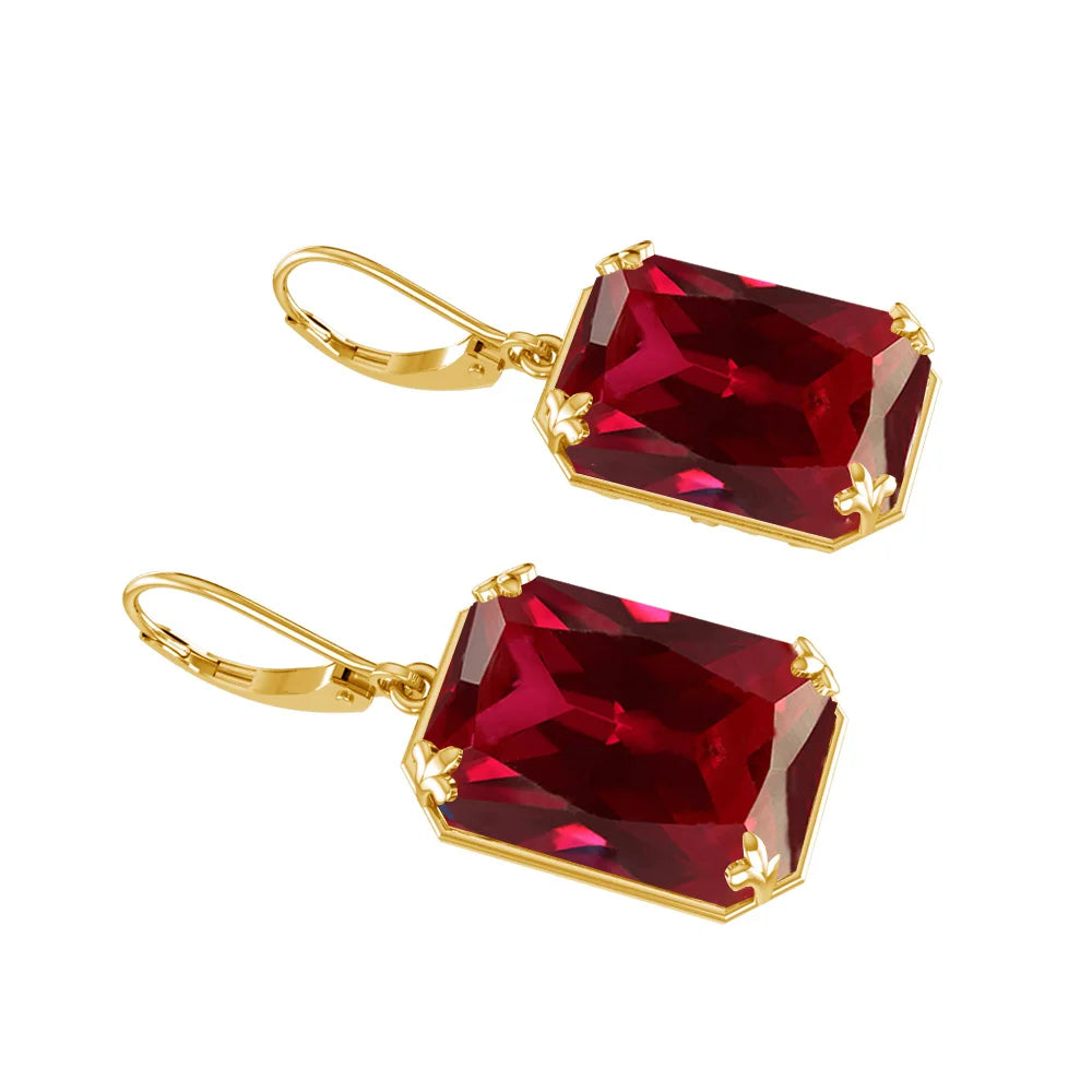 Vintage Ruby Drop Earrings 18K Gold Plated Women Luxury Hanging 925 Sterling Silver Hoop Earrings Engagement Fine Jewelry Gift
