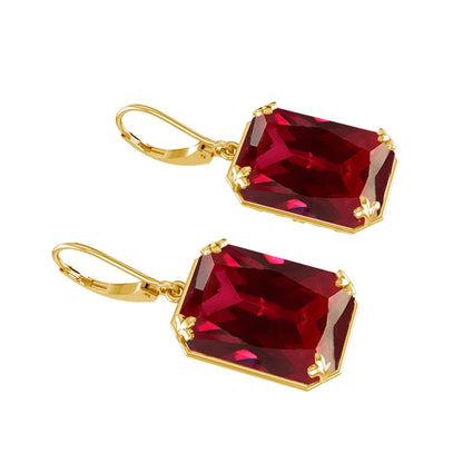 Vintage Ruby Drop Earrings 18K Gold Plated Women Luxury Hanging 925 Sterling Silver Hoop Earrings Engagement Fine Jewelry Gift