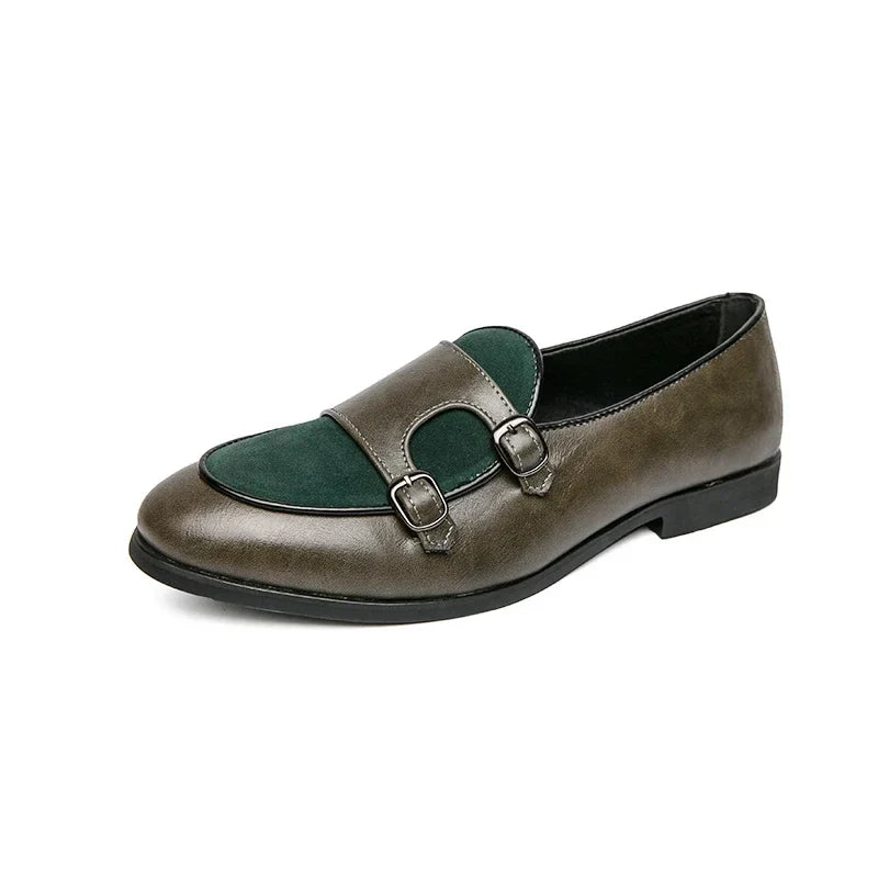 Men leather formal monk strap shoes slip on double buckle loafers large size 48