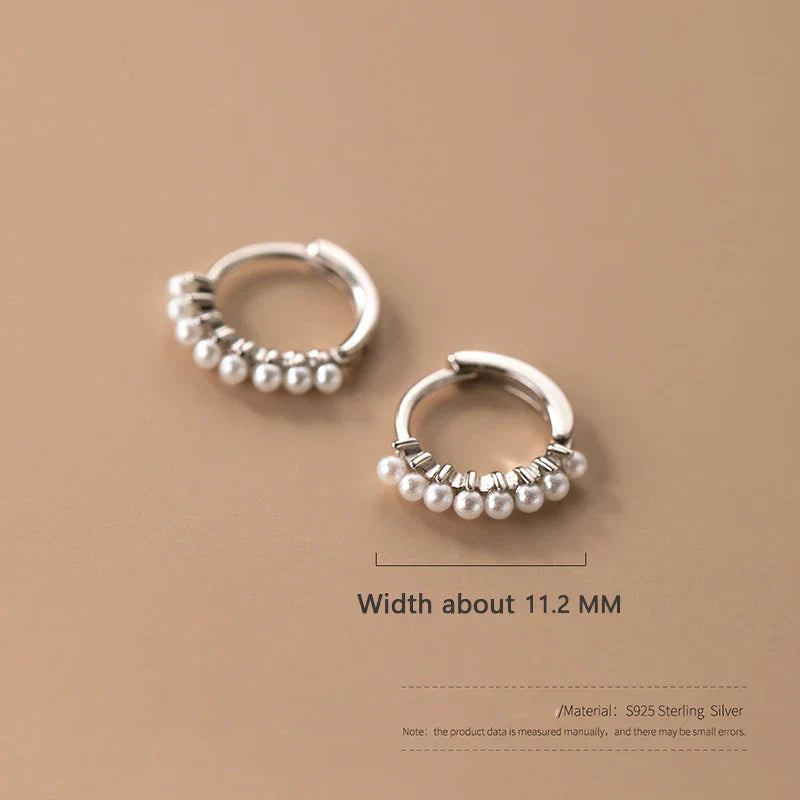 925 Sterling Silver Vintage Simple Pearl Huggies Ear Buckles for Women Charms Party Piercing Hoop Earrings Jewelry Gift