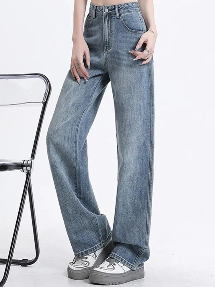 High Waist Wide Leg Jeans Lady High Street Denim Straight Leg Pants