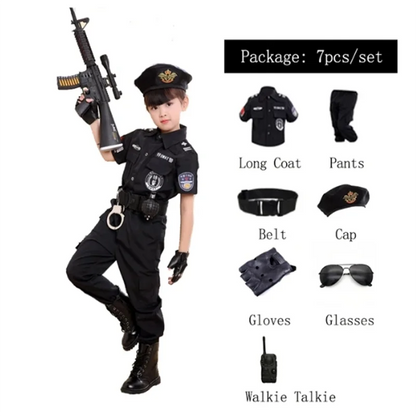 Children Halloween Policeman Cosplay Costumes Kids Carnival Police Uniform 110-160cm Boys Army Policemen Soldier 7 Pcs/Sets