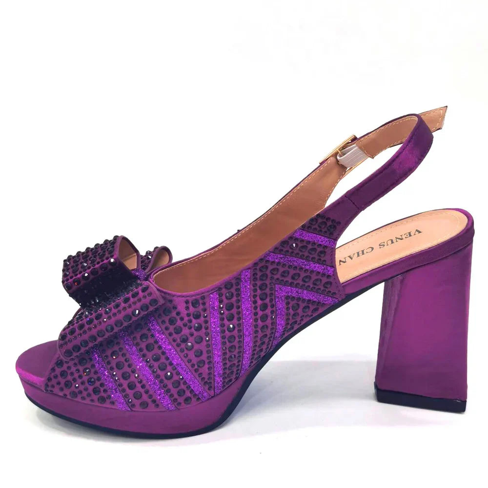 Black Color Elegant High Heels Nigeria Popular Design African Ladies Shoes And Bag Set for Wedding Party