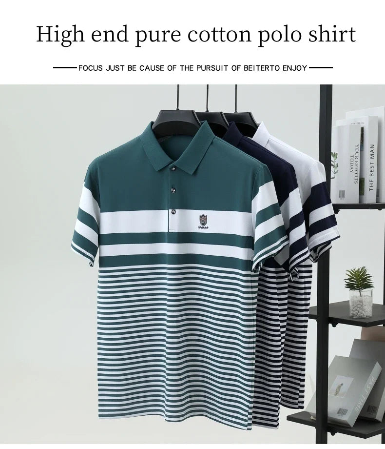 High quality fashion striped short sleeve polo shirt men's luxury brand embossed design summer new breathable T-shirt golf top