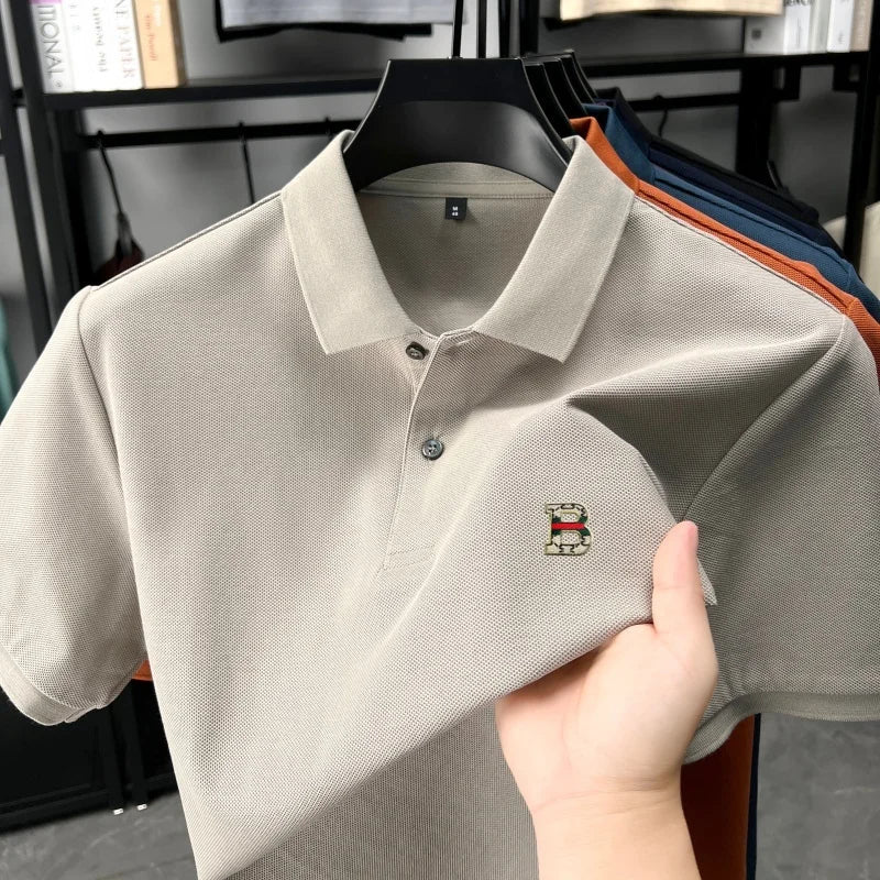 High end brand 100% cotton short sleeve polo shirt men's summer new soft breathable lapel T-shirt fashion letter embossed top