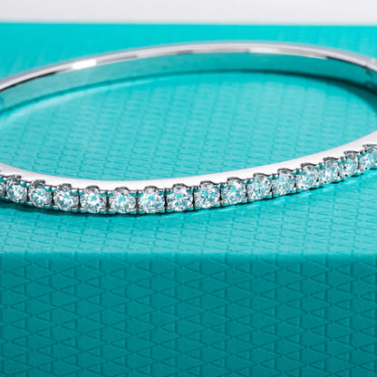 3mm Half Eternity Moissanite Bracelet 925 Sterling Silver 18K White Gold Plated Bangle for Women Jewelry Gifts