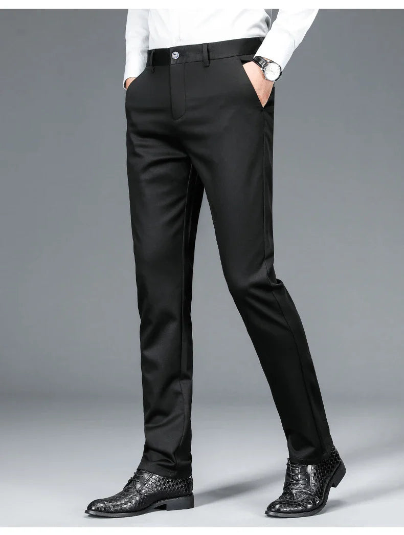 Business Formal Mens Casual Pants Autumn Winter Fashion Anti-wrinkle Straight Stretch Trousers Male Office Classic Suit Pants