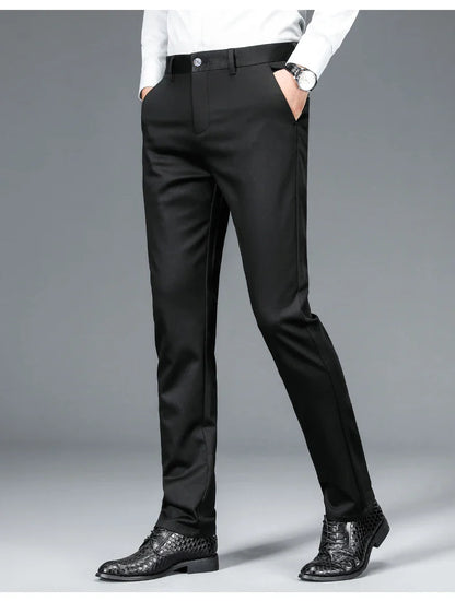Business Formal Mens Casual Pants Autumn Winter Fashion Anti-wrinkle Straight Stretch Trousers Male Office Classic Suit Pants