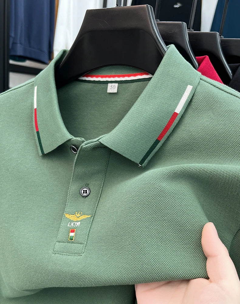 100% pure cotton long sleeved men's polo shirt autumn luxury brand custom embroidery design fashionable golf top casual T-shirt