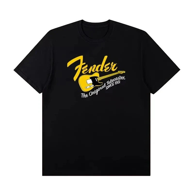 2025 Summer New Fender Jimi Hendrix Fender Electric Guitar Print Graphic T-shirt Men's Short Sleeve T-shirt Street Wear Summer