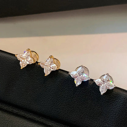 4/5mm Lily Antique Flower Cut Moissanite Diamond Stud Earring for Women S925 Silver Plated 18k Gold Bridal Fine Jewelry With Gra