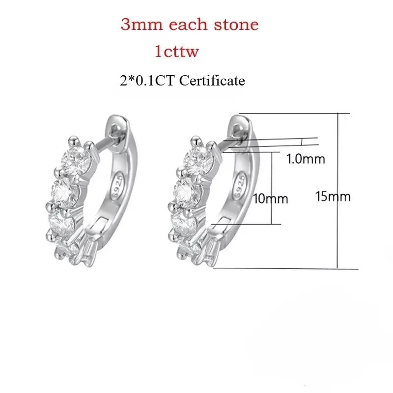 Each 0.2CT 3.5mm Certified All Moissanite Hoop Earrings for Women Classic Sparkly Bridal Jewelry Pure 925 Plated 18K