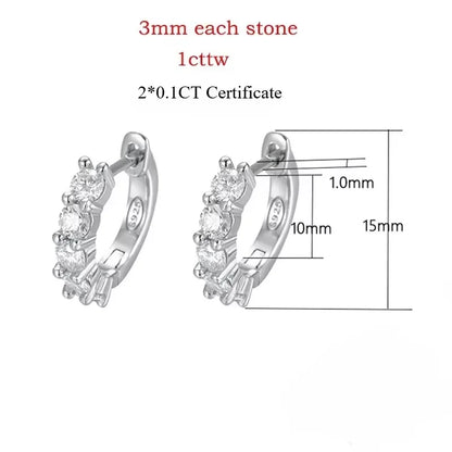 Each 0.2CT 3.5mm Certified All Moissanite Hoop Earrings for Women Classic Sparkly Bridal Jewelry Pure 925 Plated 18K