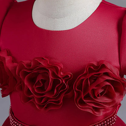 Summer Flower Bridemaids Party Girl Dresses Elegant Wedding Birthday Princess Prom Dress for Girls Bow Evening Christmas Costume