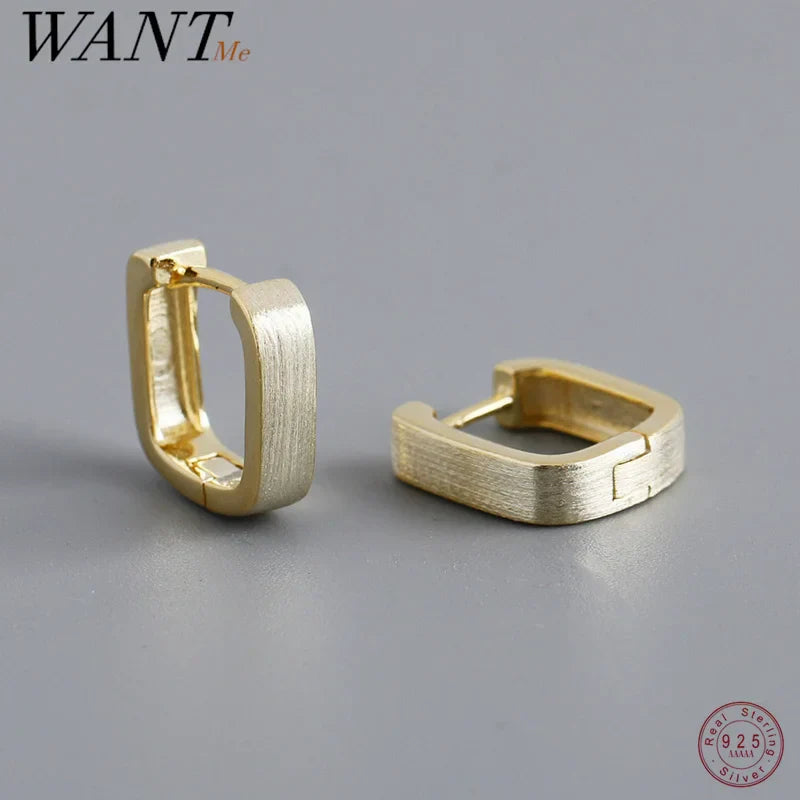 925 Sterling Silver Fashion Matte Square Ear Clasps for Women European Statemnet Gold Huggies Hoop Earring Jewelry Gift