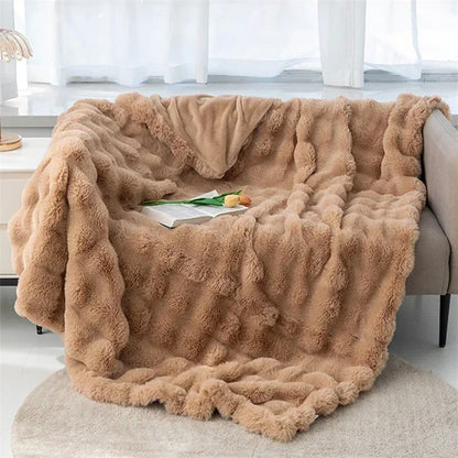 Cozy Rabbit Hair Bubble Velvet Blanket for Napping Soft Fuzzy Plush Bed Cover Sofa Throw Blanket All Season Warmth