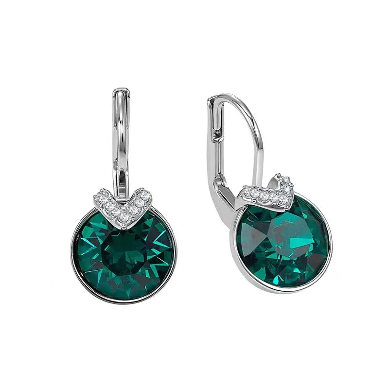 Bella V Drop Earring for Women Christmas Birthday Genuine Crystals from Austria Round Cut Dangle Silver Color Pierced Jewelry