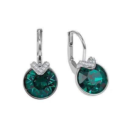Bella V Drop Earring for Women Christmas Birthday Genuine Crystals from Austria Round Cut Dangle Silver Color Pierced Jewelry