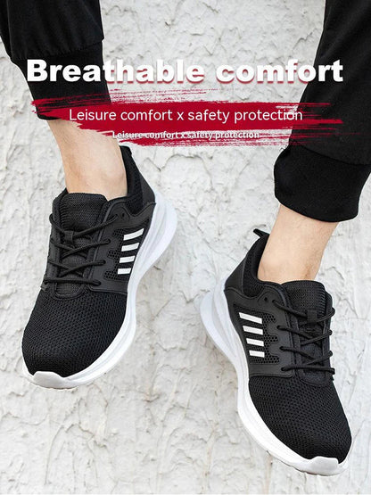 Unisex Summer Light Breathable Sneaker For Men Women Black Mess Safety Shoes Puncture Proof Casual Steel Toe Cap Shoes