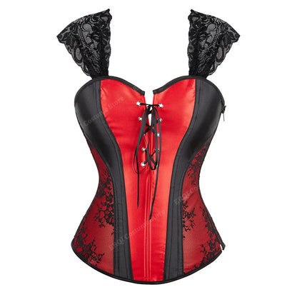 Overbust Corset Top with Straps Jacquard Corset Bustier Zipper Plus Size for Women Corset Dress with Skirt Black Red purple