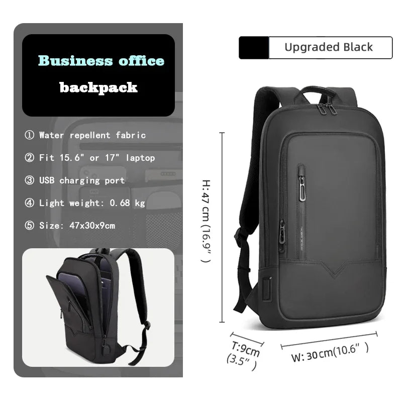 Slim Backpack For Men 15.6 Inch Laptop Bags Waterproof Minimalist Business Backpack With USB Charging Casual Travel Work Bag