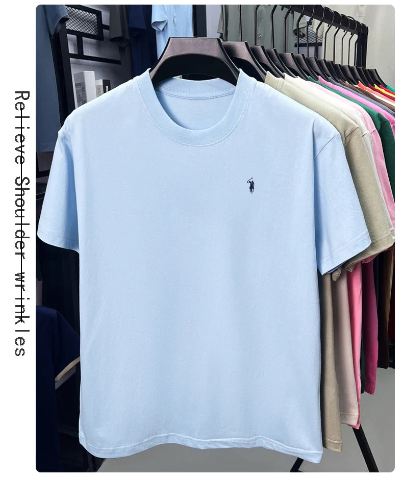 100% cotton men's short sleeve T-shirt fashion brand Paul Pony embroidery summer new high-end comfortable casual round neck top