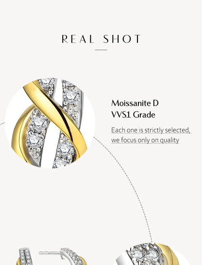 New Classic Moissanite Earrings 925 Steling Silver Yellow Plated Passed the Daimond Test Stud Earrings for Women Party