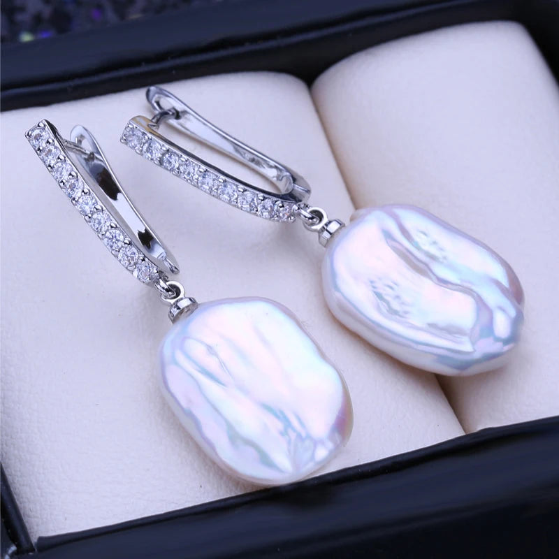 925 Sterling Silver Jewelry 12-16mm Natural Freshwater Large Baroque Pearl Drop Earrings Fashion Gifts For Women