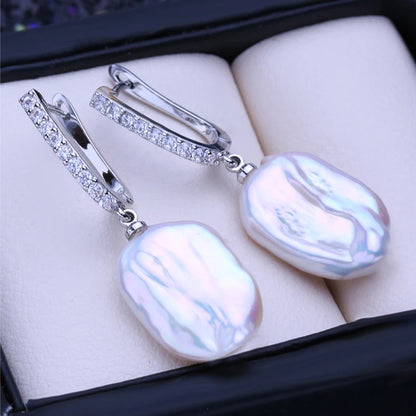 925 Sterling Silver Jewelry 12-16mm Natural Freshwater Large Baroque Pearl Drop Earrings Fashion Gifts For Women