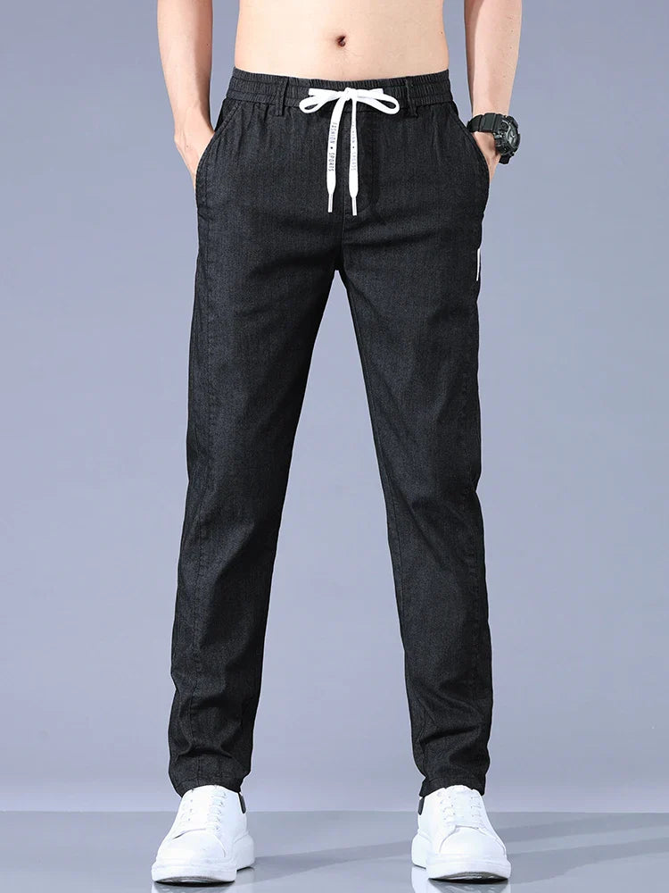Size 28-38 Thin Casual Pants Mens Slim Simple Cotton Stretch Spring Summer Trousers Elastic Waist Drawstring Jogging Sweatpants
