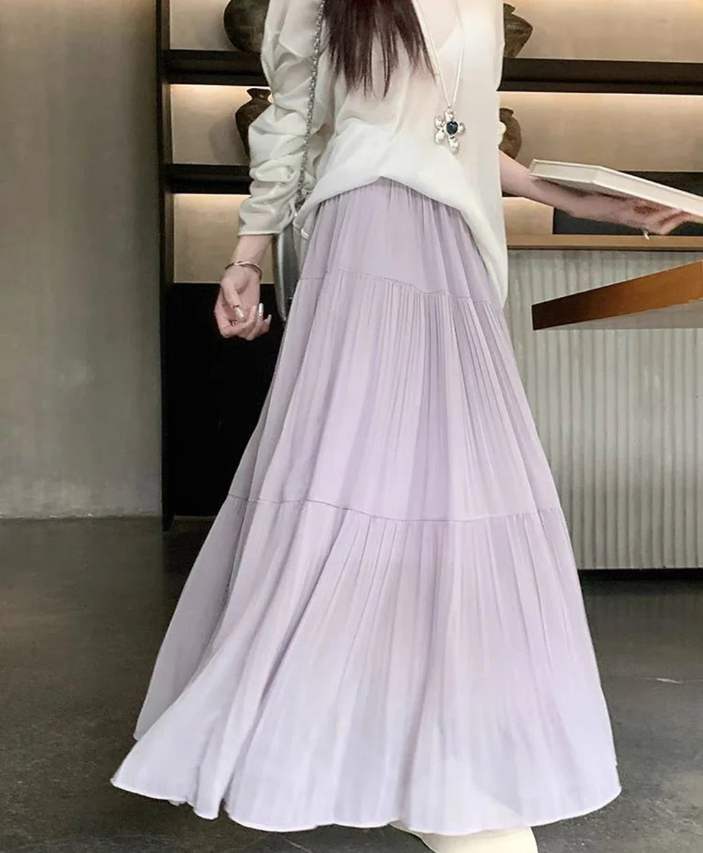 Women's High Waist Pleated Maxi Skirt, Casual A-Line Flowy Tiered Long Skirt, Elegant Beach Vacation Skirts for Ladies