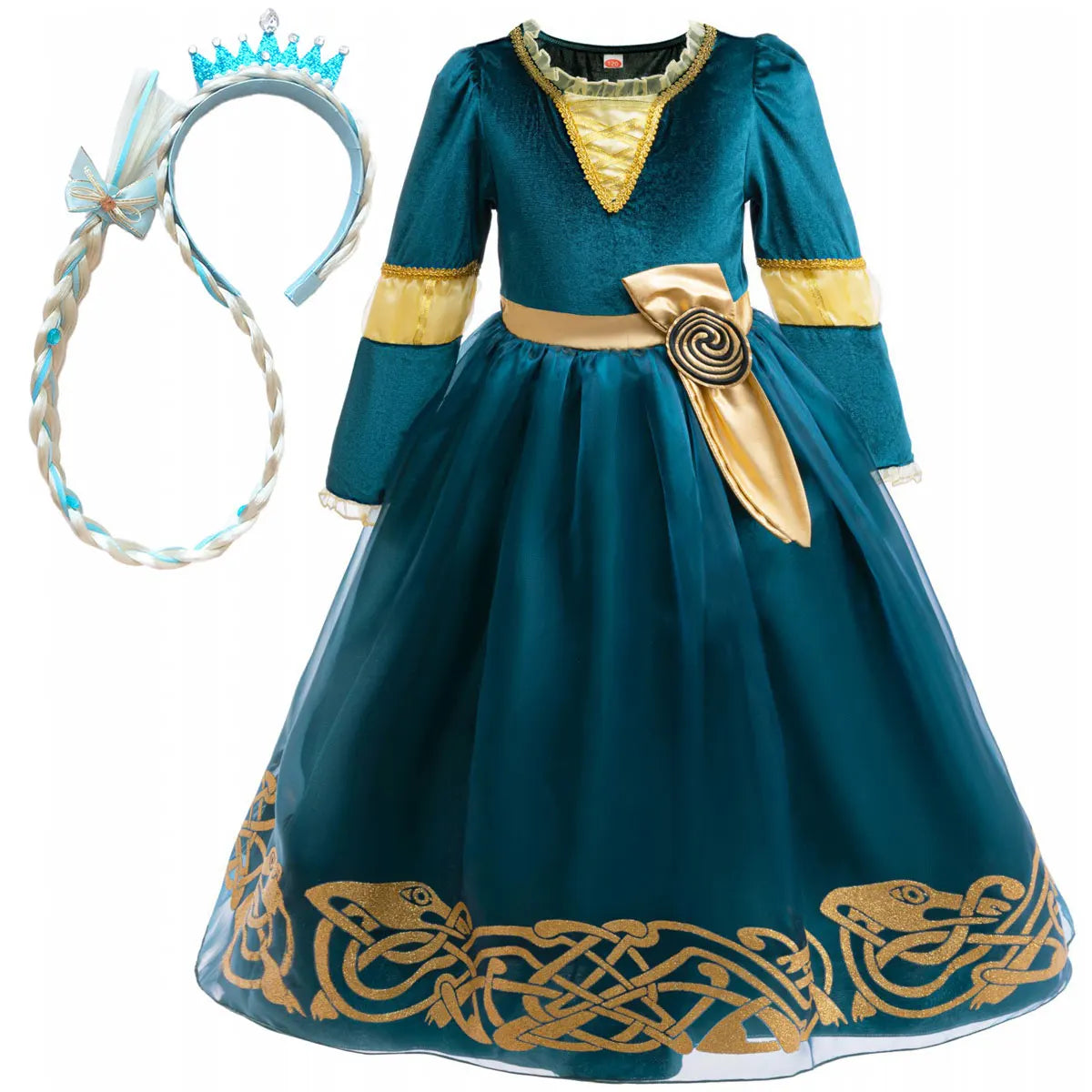 Girl Cosplay Brave the Heart Princess Merida Long Sleeves Dress Belt Set Holiday Party Carnival Party Stage Outfits Dress