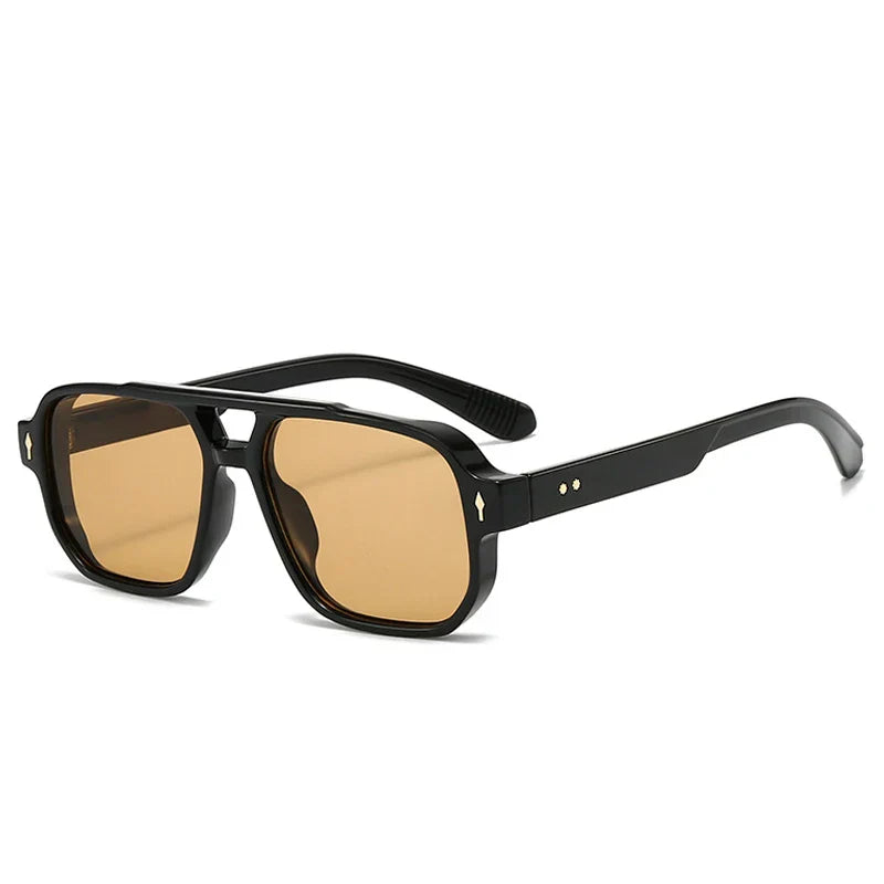 Vintage Double Bridges Men Square Sunglasses Fashion Clear Ocean Lens Eyewear Women Trending Rivets Sun Glasses UV400
