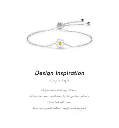 925 Sterling Silver Exquisite Enamel Daisy Flowers Bracelet Trendy Adjustable Snake Chain For Women Valentine’s Day Gifts