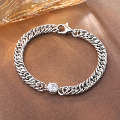 Cuban Chain Bracelet With 1carat Moissanite Diamond Bracelets For Women 925 Sterling Silver Plated 18k White Gold Fine Jewelry