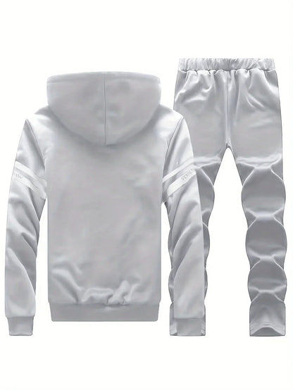 Men's autumn and winter sports and leisure suit set with fleece hoodie, men's autumn and winter thick oversized hooded jacket, t