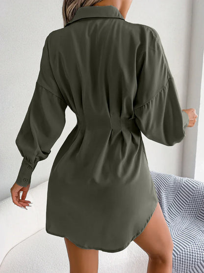 Women Casual Buttons Long Sleeve Shirt Dress Autumn 2026 Solid Color Lapel Mini Dress White Blue Army Green Woman Clothing