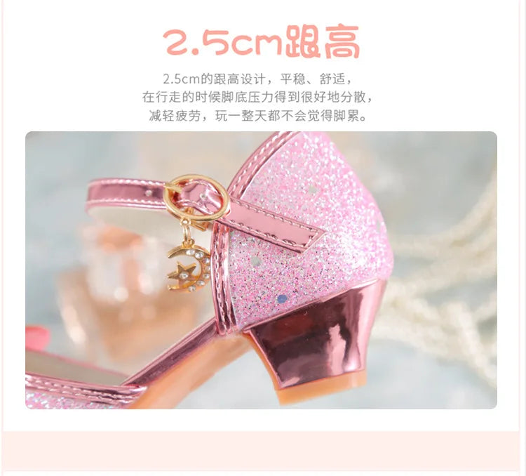 Children's Princess Shoes Summer New Girls' Performance High Heels Fashion Pearl Bow Baby Crystal Sandals
