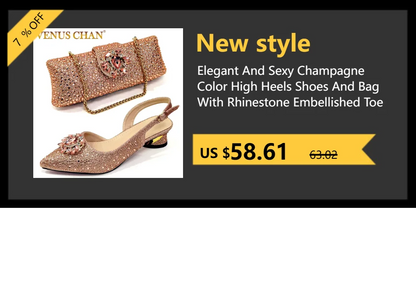 Champagne Color Thin Heels Pointed Toe Crystal Design Ladies Shoes Matching Bag Set For Women Weeding Party Pump