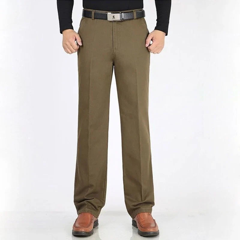 Winter Men's Thicken Fleece Casual Pants Stretch Loose Straight Warm Business Trousers Velvet Fashion Leisure Office Suit Pants