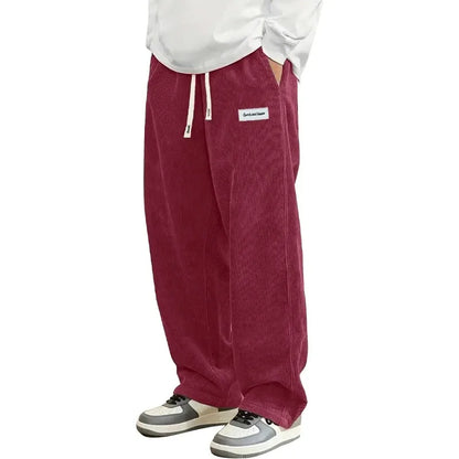 New Mens Corduroy Casual Pants Fashion Loose Fit Baggy Pants Straight Sweatpants Elastic Waist Drawstring Outdoor Streetwear