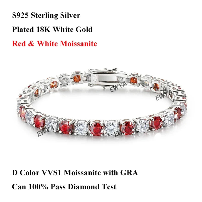 Full 3/4/5/6.5MM D Color Blue Green White Moissanite Tennis Bracelet for Men Women S925 Silver All Diamond Link Bracelets