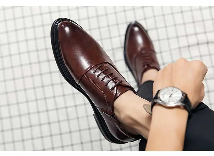 Business Formal Leather Shoes Men's Casual with Suit Low Top Solid Wedding Shoes Color Fashion Oxford Shoes Pointed Office Shoes