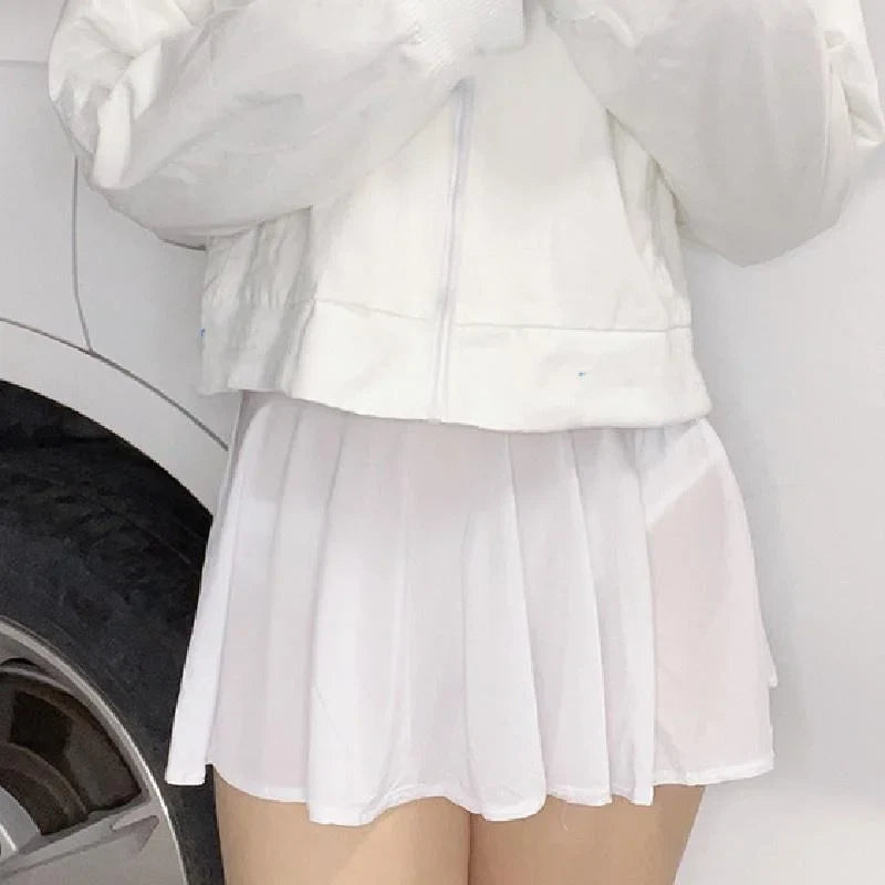 Korean Japan Girls Style Fashion Pleated Mini Skirts XL High Waist Black White A Line Short Skirt for Women Christmas