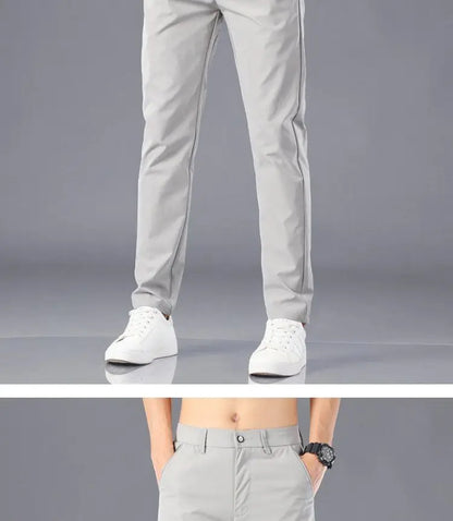 Men's Lightweight Casual Pants Summer Thin Ice Silk Straight Tube Simple Business Office Trousers Comfortable Soft Daily Wear