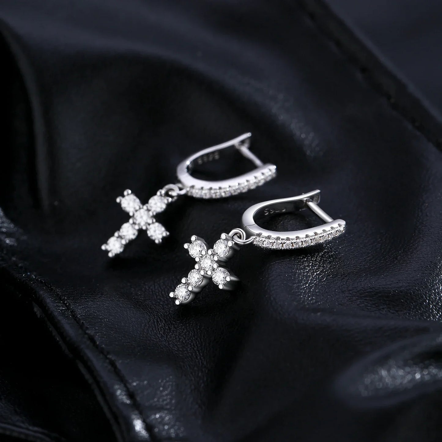 D Color VVS1 Clarity Moissanite Hoop Earrings 925 Sterling Silver Dazzling Luxury Cross Dangle For Women Fine Jewelry