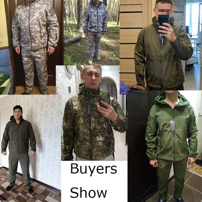 Tactical Winter Set Men's Outdoor Windproof Waterproof Suit Multi-Pocket Soft Shell Hooded Jackets Sharkskin Work Pants