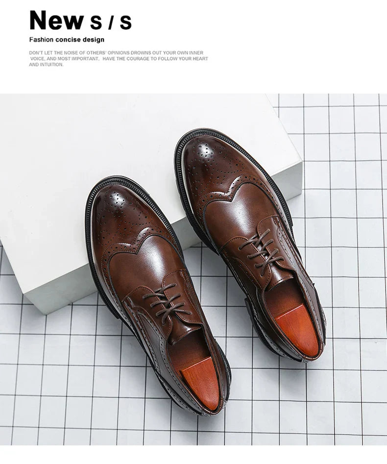 Brown Handmade Leather Men 2026 Oxford Shoes Black Leather Man Formal Classic Brogue Business Shoes Chaussure Homme